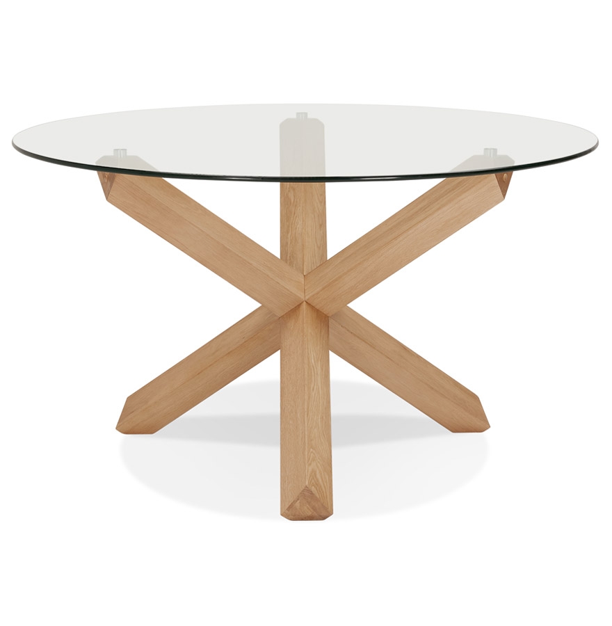 Table ronde design 'MAGIK' en verre et chêne massif vue3
