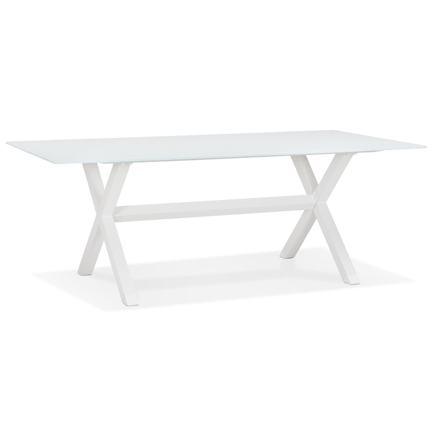Table de jardin en verre 'MALAGA' blanche avec pied en X vue2