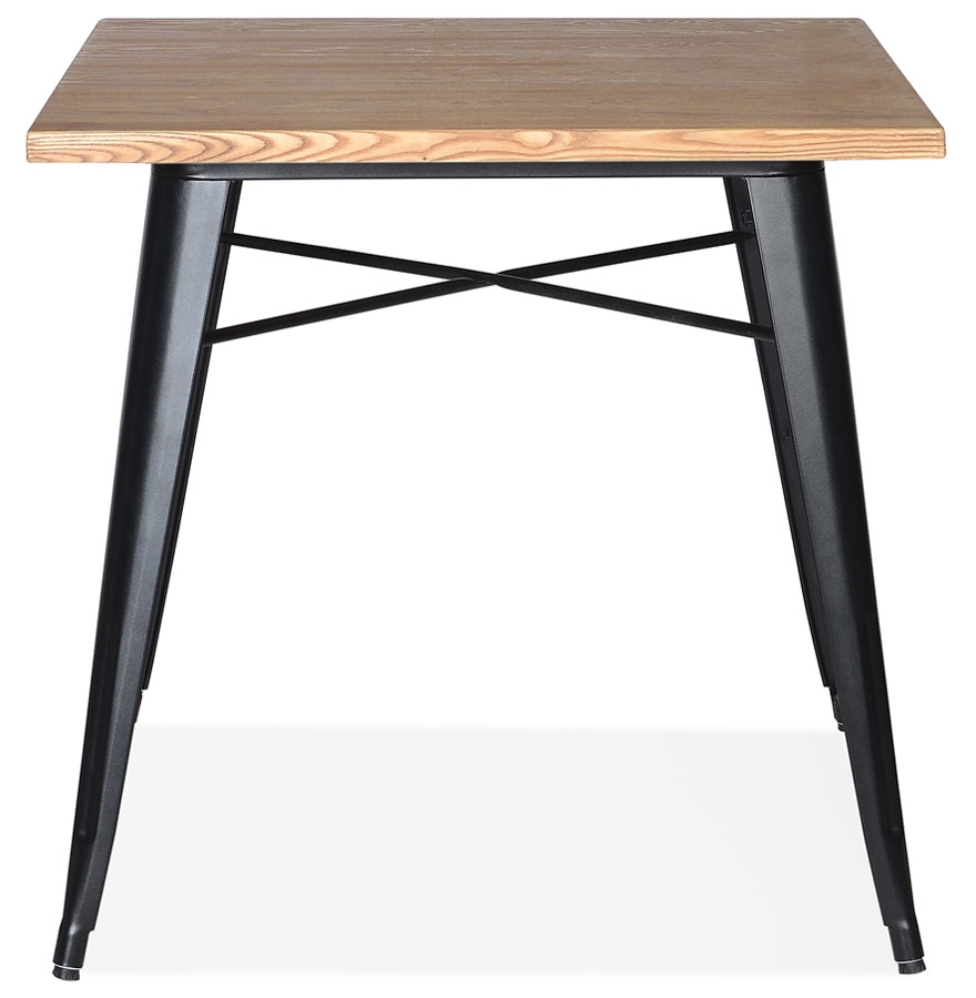 Table carrée style industriel 'MARCUS' en bois clair et pieds en métal noir - 76x76 cm vue2
