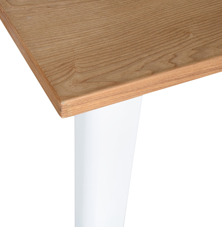 Table carrée style industriel 'MARCUS' en bois clair et pieds en métal blanc - 76x76 cm vue3