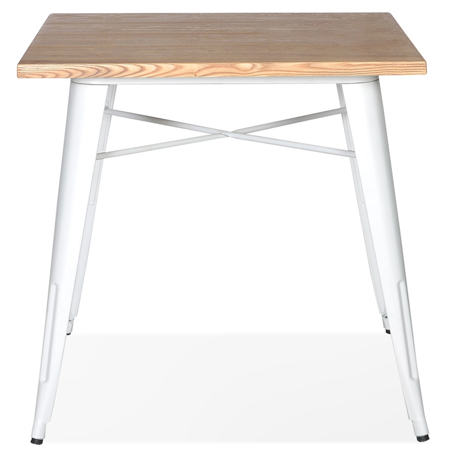 Table carrée style industriel 'MARCUS' en bois clair et pieds en métal blanc - 76x76 cm vue2