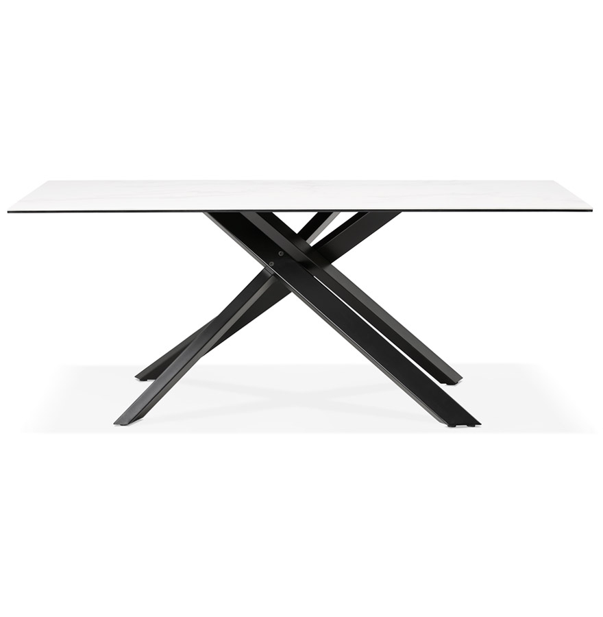 Table à diner 'MARKINA' en céramique blanche avec pied central en x noir - 180x90 cm vue2