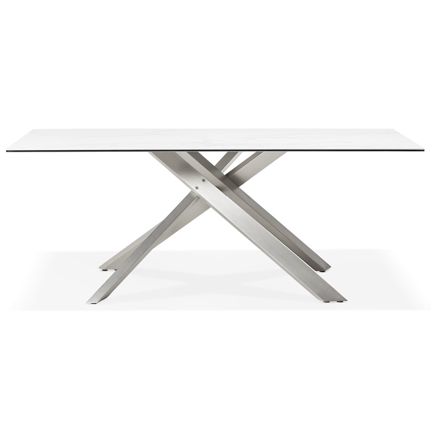 Table à diner 'MARKINA' en céramique blanche avec pied central en métal - 180x90 cm vue2
