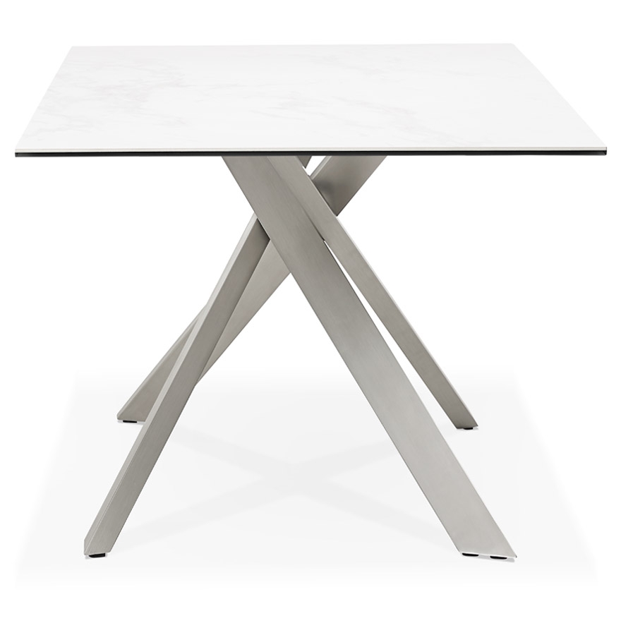 Table à diner 'MARKINA' en céramique blanche avec pied central en métal - 180x90 cm vue3