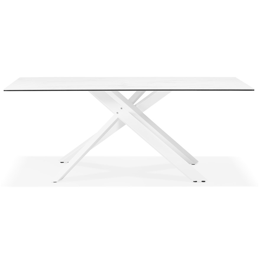 Table à diner 'MARKINA' en céramique blanche avec pied central en x blanc - 180x90 cm vue2