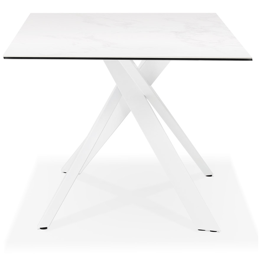 Table à diner 'MARKINA' en céramique blanche avec pied central en x blanc - 180x90 cm vue3