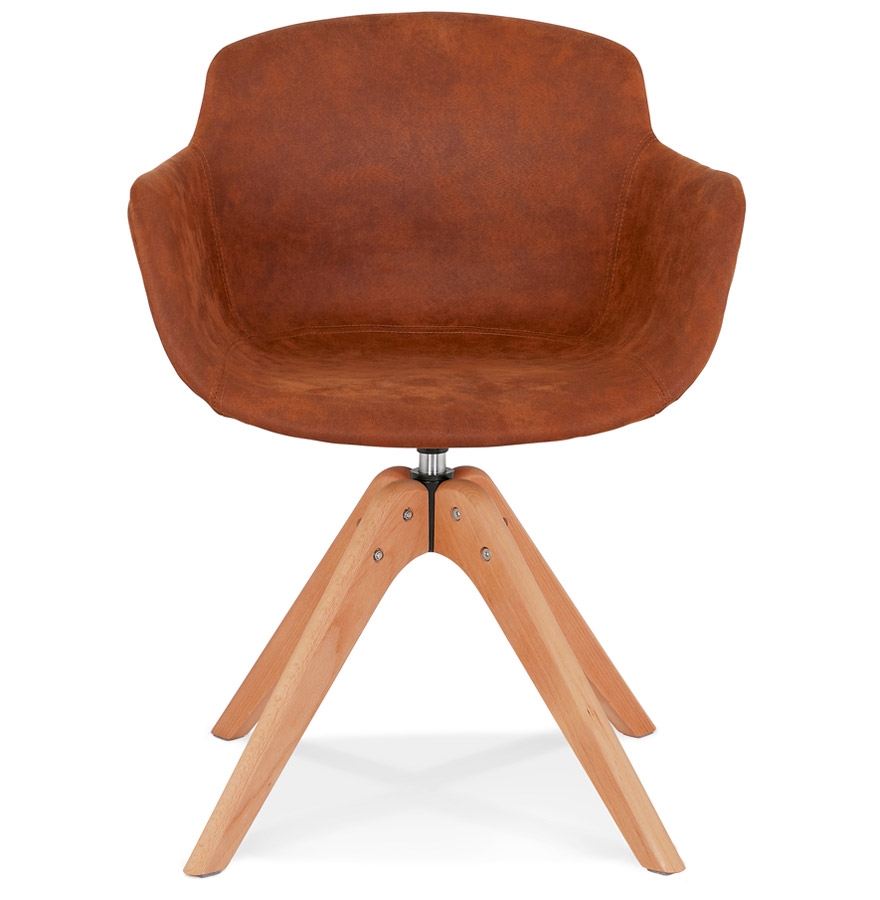 Chaise avec accoudoirs 'MARTIN' en microfibre brune et pieds en bois naturel vue2