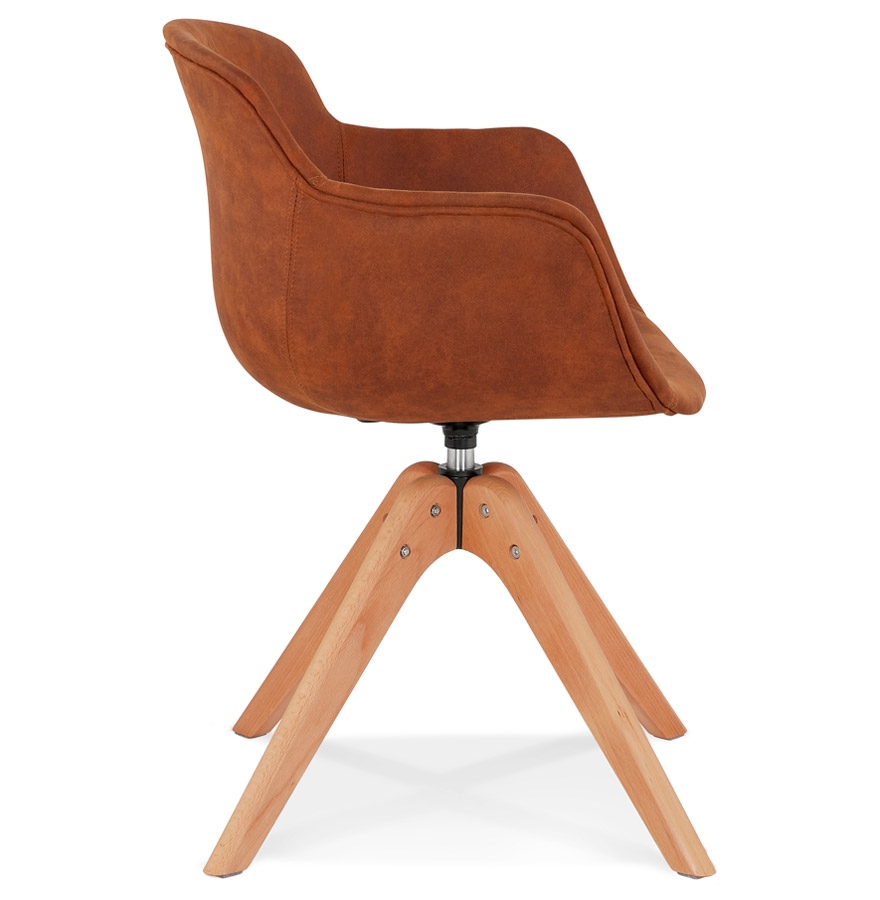 Chaise avec accoudoirs 'MARTIN' en microfibre brune et pieds en bois naturel vue3