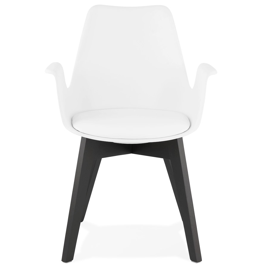 Chaise avec accoudoirs 'MISTRAL' blanche avec pieds en bois noir vue2
