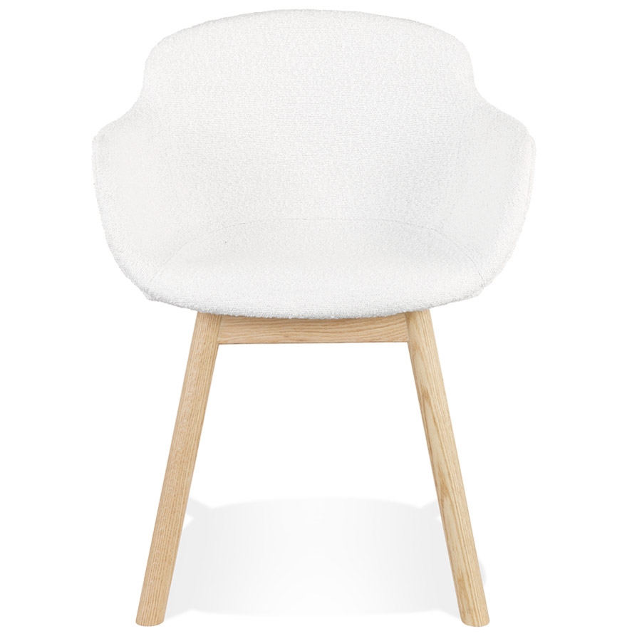 Chaise avec accoudoirs 'MOUTOU' en tissu mouton blanc et pieds en bois naturel vue2