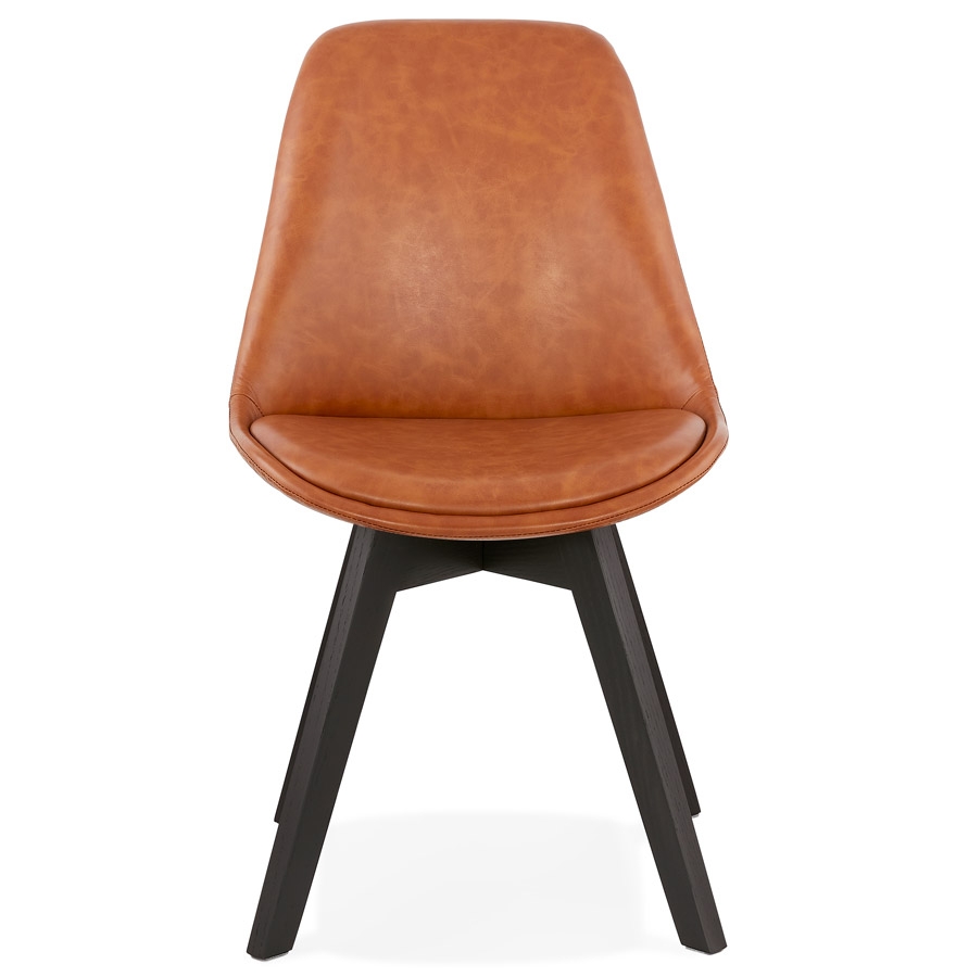 Chaise design 'NIAGARA' brune avec pieds en bois noir vue2