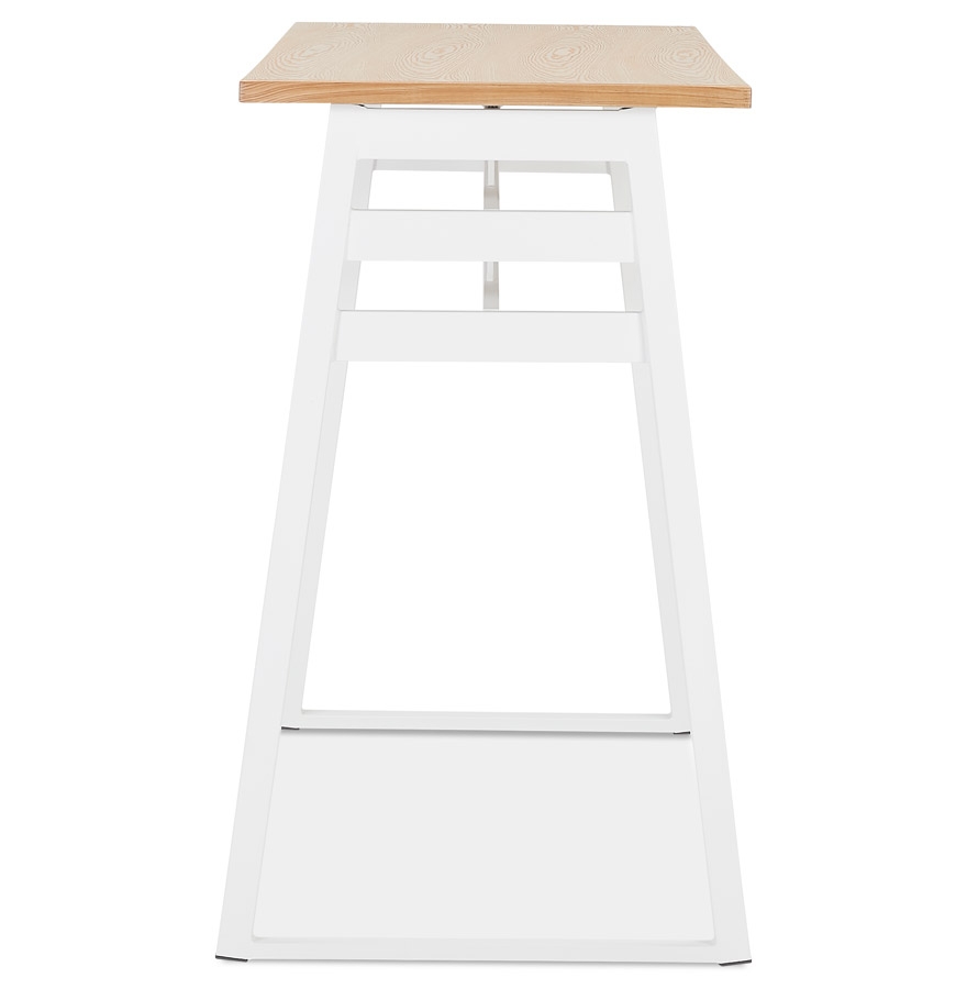 Table de bar haute 'NIKI' en bois finition naturelle et pied en métal blanc - 150x60 cm vue3