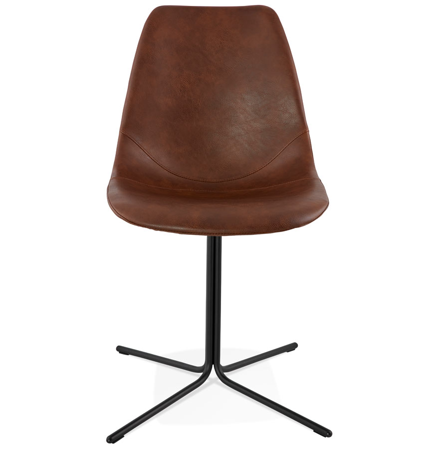 Chaise design ´OLALA´ en matière synthétique brune et pied en métal noir