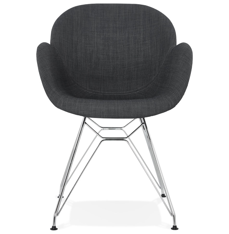 Chaise moderne ´ORIGAMI´ en tissu gris foncé avec pieds en métal chromé