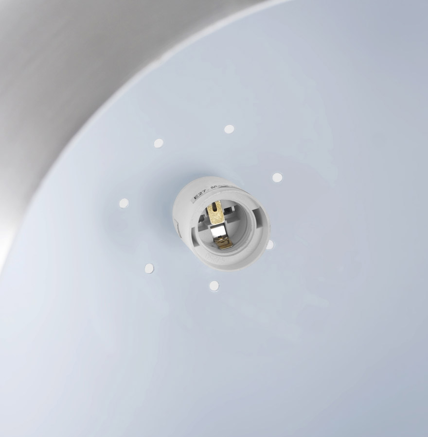 Suspension boule design ´POGO´ en aluminium brossé et intérieur blanc