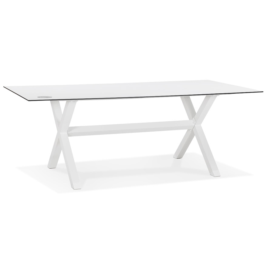 Table de jardin design 'PORTO' blanche avec pied en X vue2