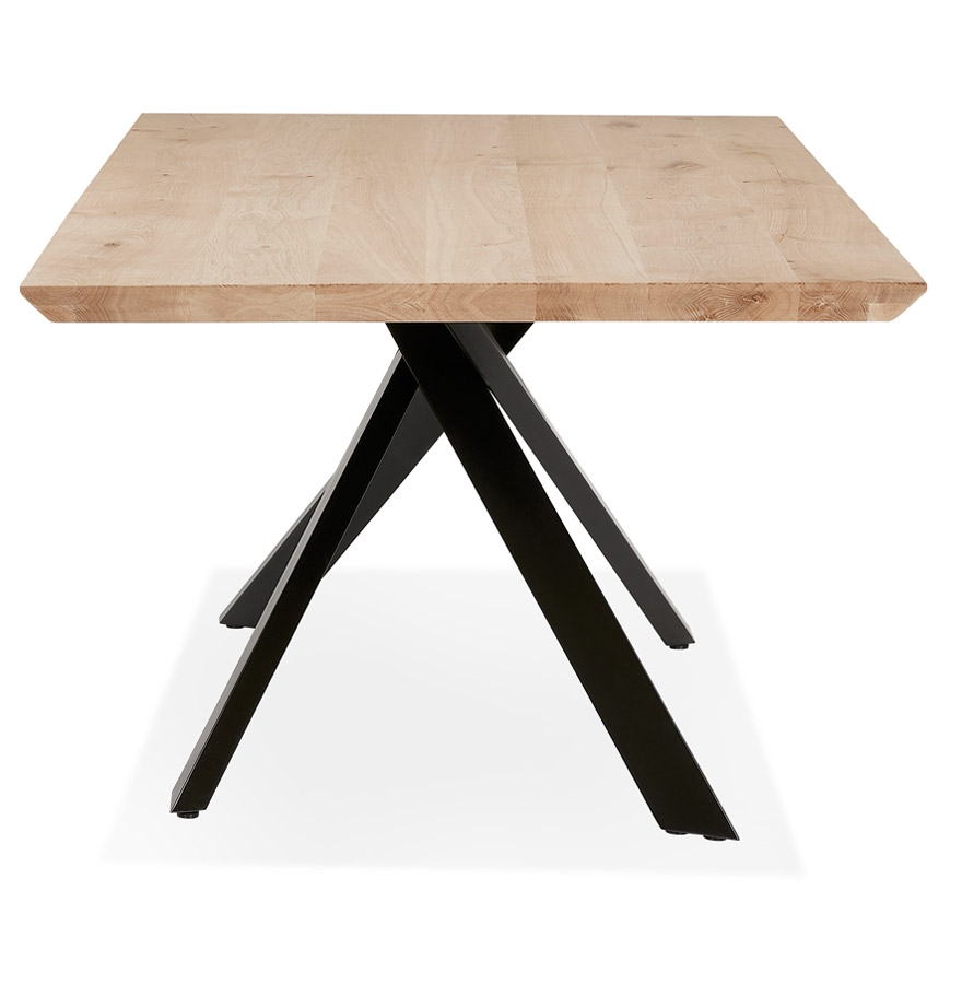 Table de salle à manger 'ROBINSON' en chêne massif avec pied en x en métal noir - 200x100 cm vue3