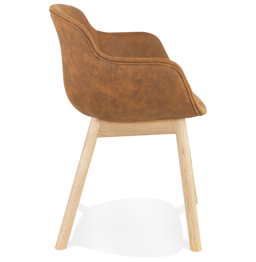 Chaise avec accoudoirs 'RUPERT' en microfibre brune et pieds en bois naturel vue3