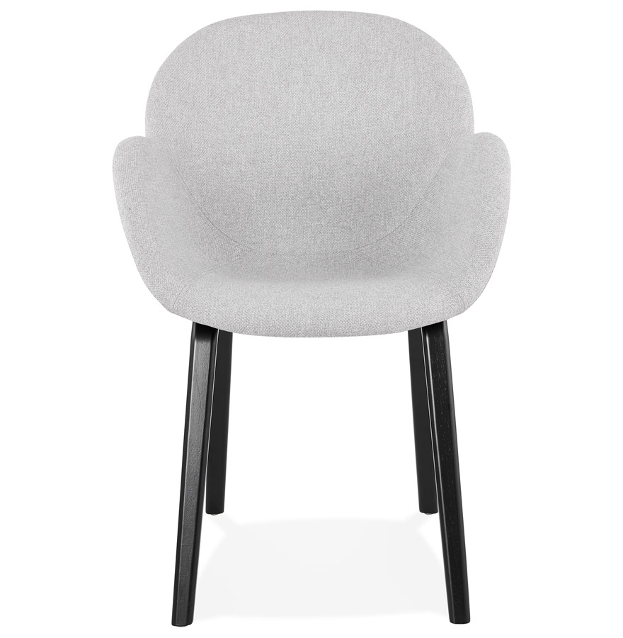 Chaise design avec accoudoirs 'SAMY' en tissu gris clair et pieds en bois noir vue2