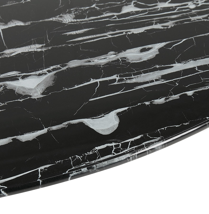 Table à manger 'SHADOW' ronde en verre noir effet marbre et pied central blanc - Ø 140 CM vue3