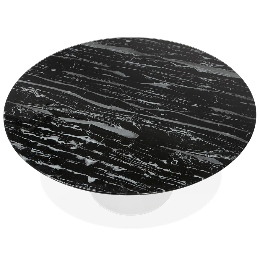 Table à manger 'SHADOW' ronde en verre noir effet marbre et pied central blanc - Ø 140 CM vue2