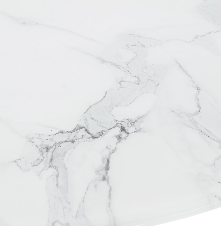 Table à manger 'SHADOW' ronde en verre blanc effet marbre et pied central noir - Ø 140 CM vue2