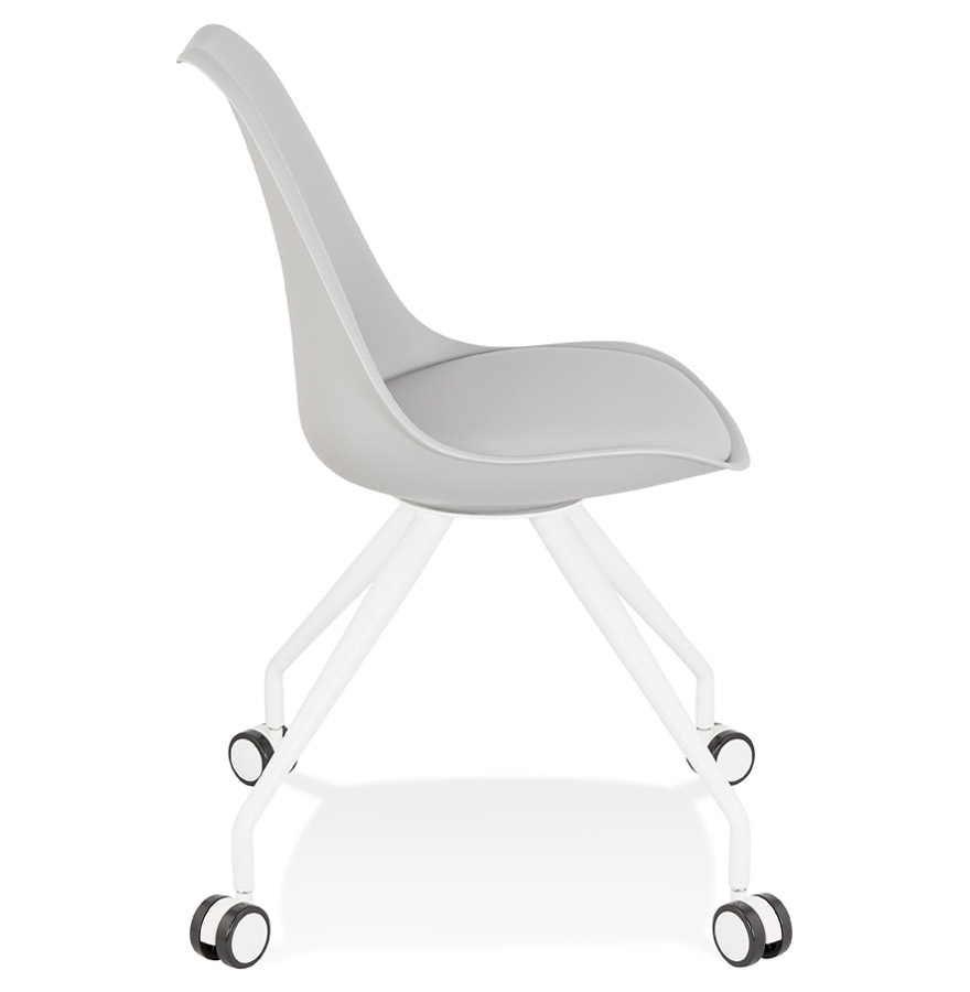 Chaise de bureau sur roulettes 'SKIN' grise avec structure en métal blanc vue3