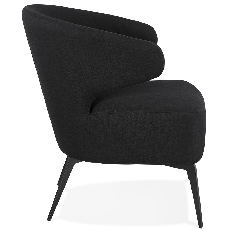 Fauteuil lounge design 'SOTO' en tissu noir et pieds en métal noir vue3