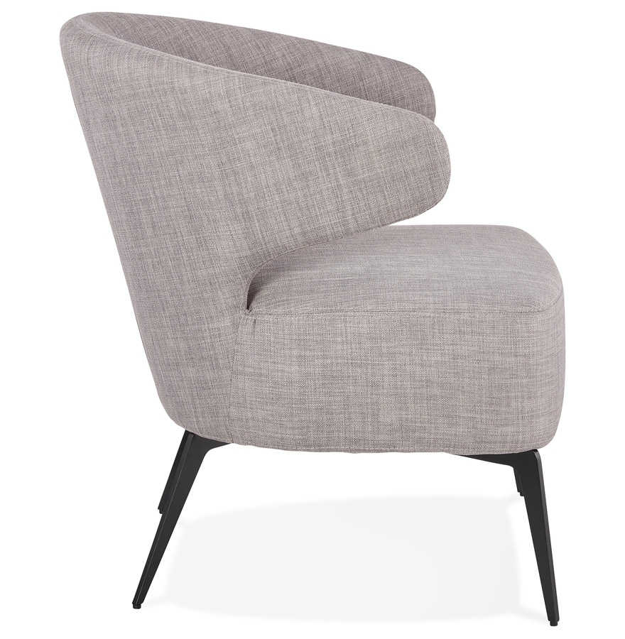 Fauteuil lounge design 'SOTO' en tissu gris et pieds en métal noir vue3