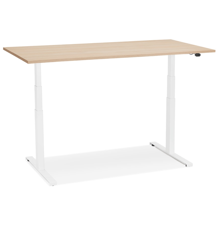 Bureau assis debout électrique 'TRONIK' blanc avec plateau en bois finition naturelle - 140x70 cm vue2