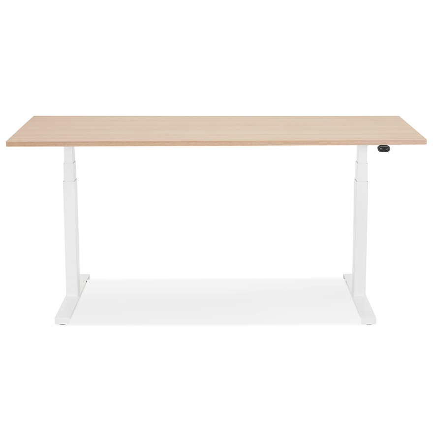 Bureau assis debout électrique 'TRONIK' blanc avec plateau en bois finition naturelle - 140x70 cm vue3