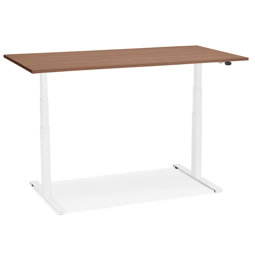 Bureau assis debout électrique 'TRONIK' blanc avec plateau en bois finition Noyer - 140x70 cm vue2