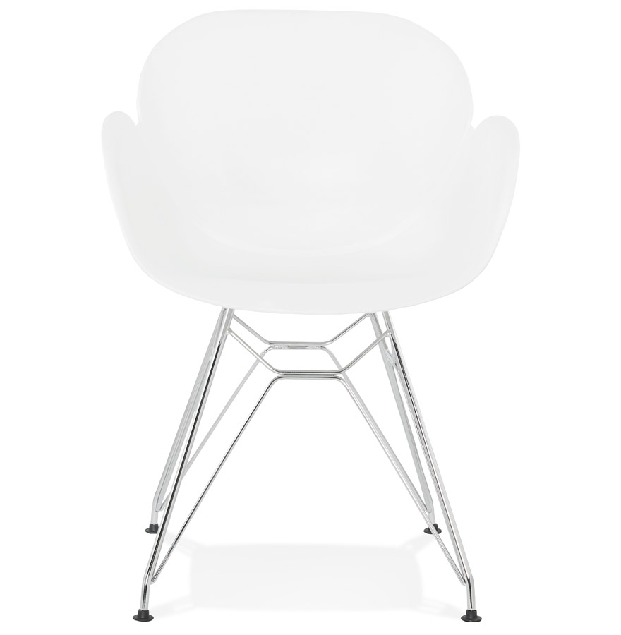 Chaise moderne 'UNAMI' blanche en matière plastique avec pieds en métal chromé vue2