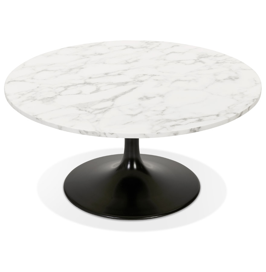 Table basse de salon 'URSUS MINI' en pierre blanche effet marbre avec un pied central noir vue2