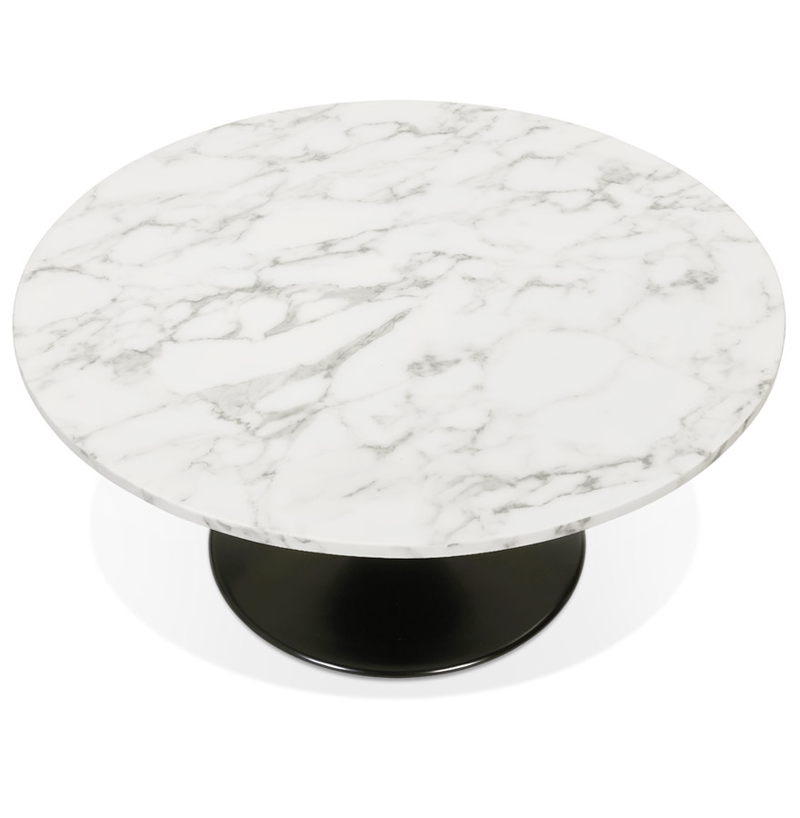 Table basse de salon 'URSUS MINI' en pierre blanche effet marbre avec un pied central noir vue3