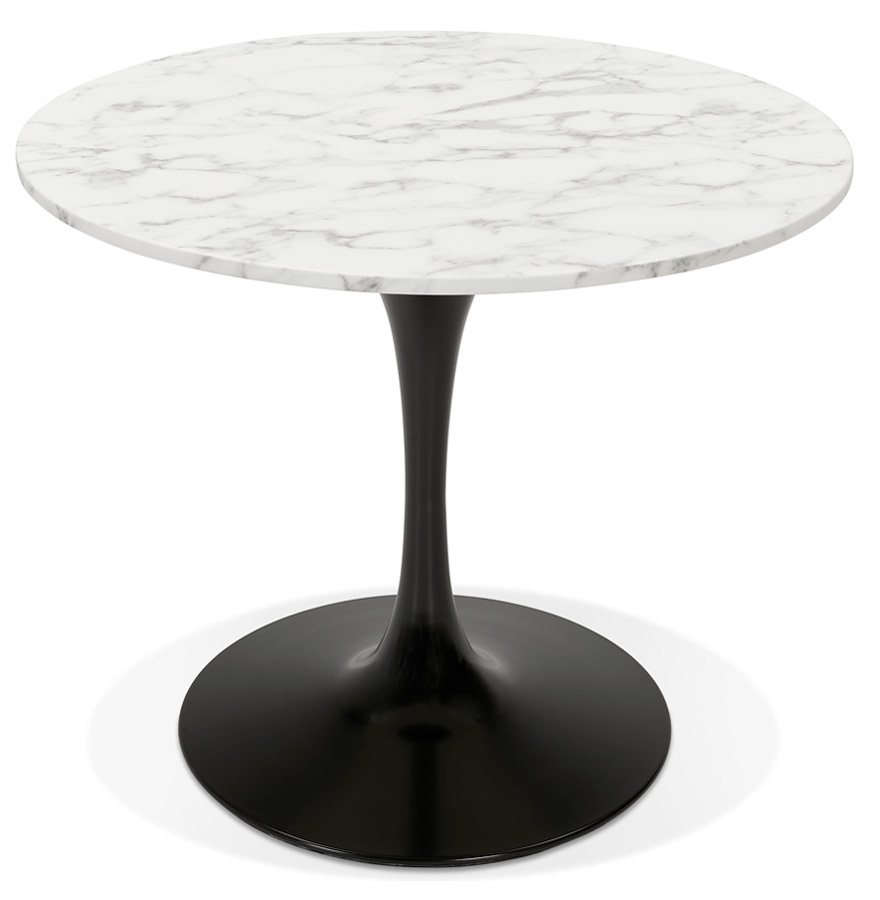 Table à dîner ronde 'URSUS' en pierre blanche effet marbre et métal noir - Ø 90 cm vue2