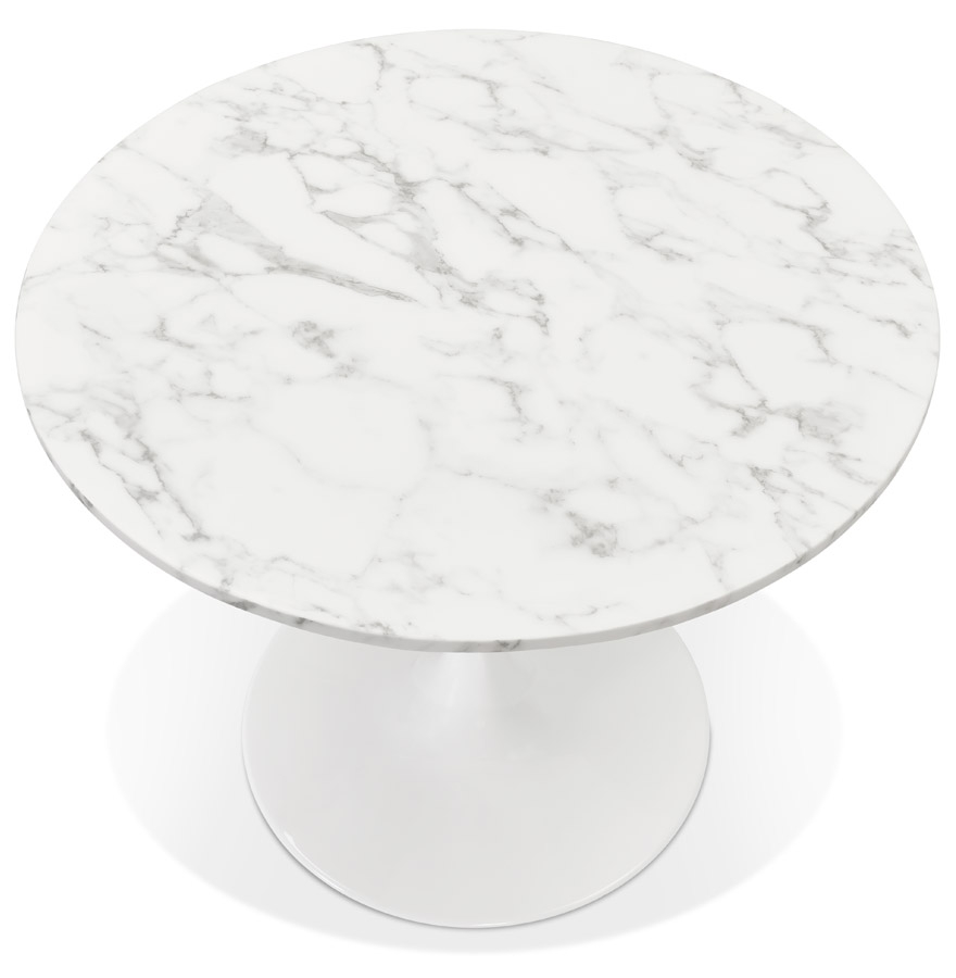 Table à dîner ronde 'URSUS' en pierre blanche effet marbre et métal blanc - Ø 90 cm vue3