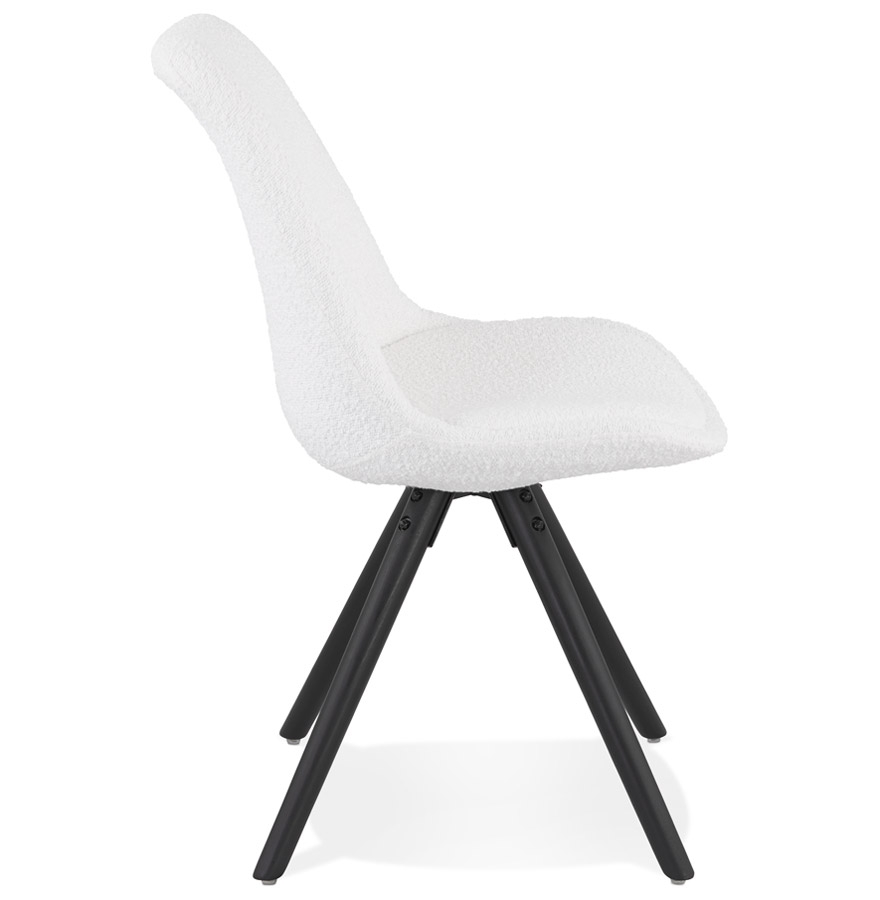 Chaise design 'VALENTINE' en tissu bouloché blanc et pieds en bois noir vue3