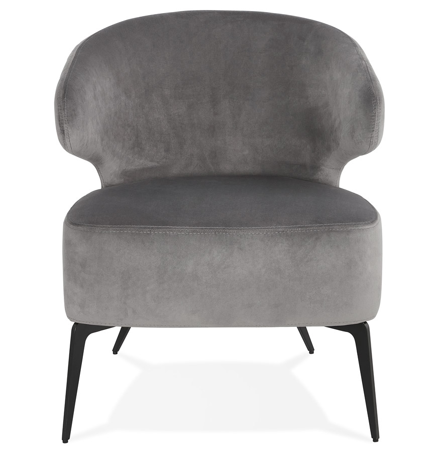 Fauteuil lounge design 'VICTOR' en velours gris et pieds en métal noir vue2