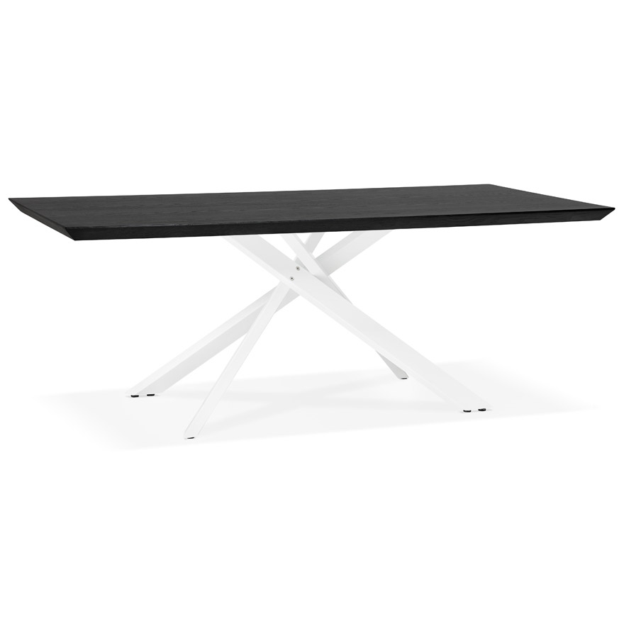 Table à diner design 'WALABY' en bois noir avec pied central en x blanc - 200x100 cm vue2