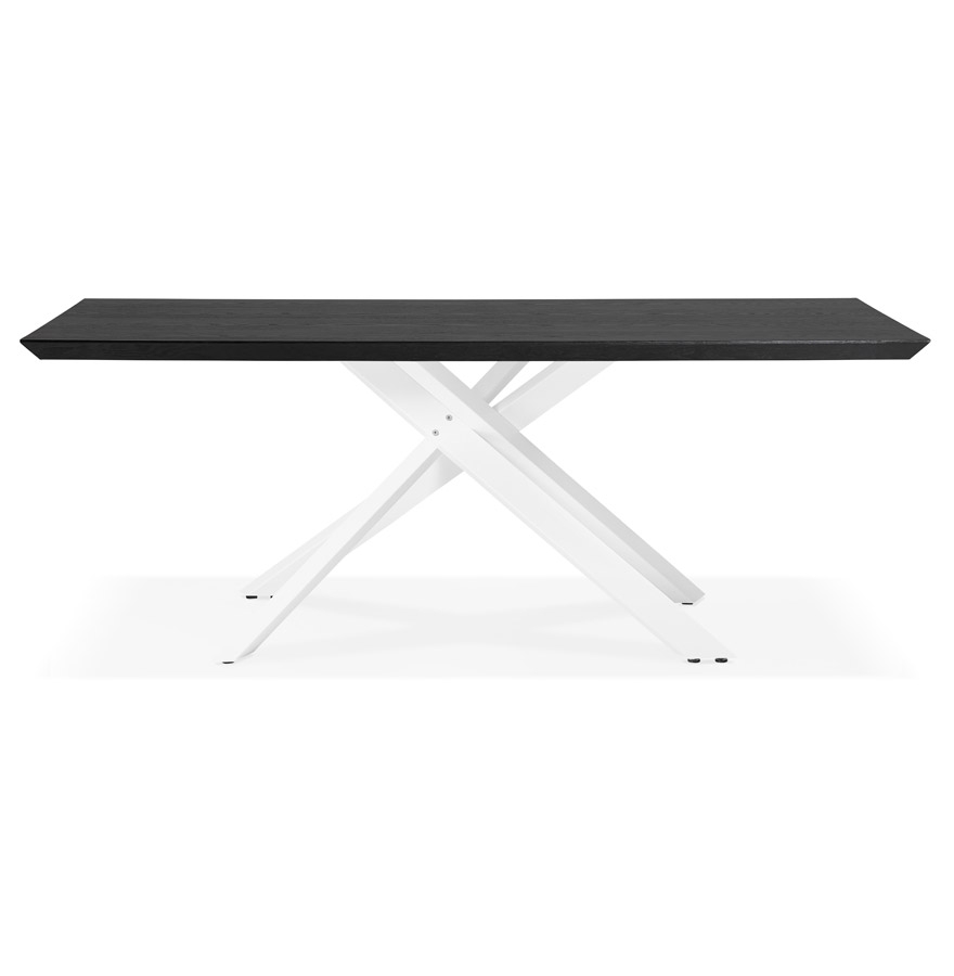 Table à diner design 'WALABY' en bois noir avec pied central en x blanc - 200x100 cm vue3