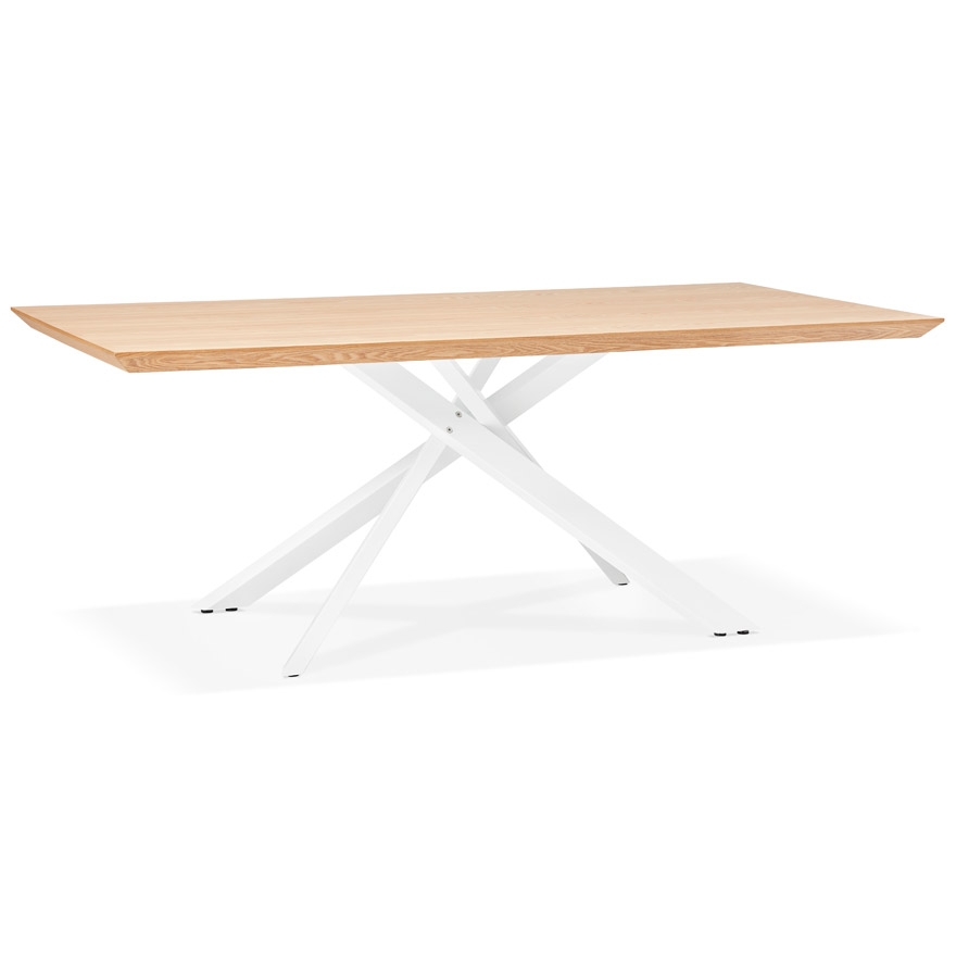 Table à diner 'WALABY' en bois finition naturelle avec pied central en x blanc - 200x100 cm vue2