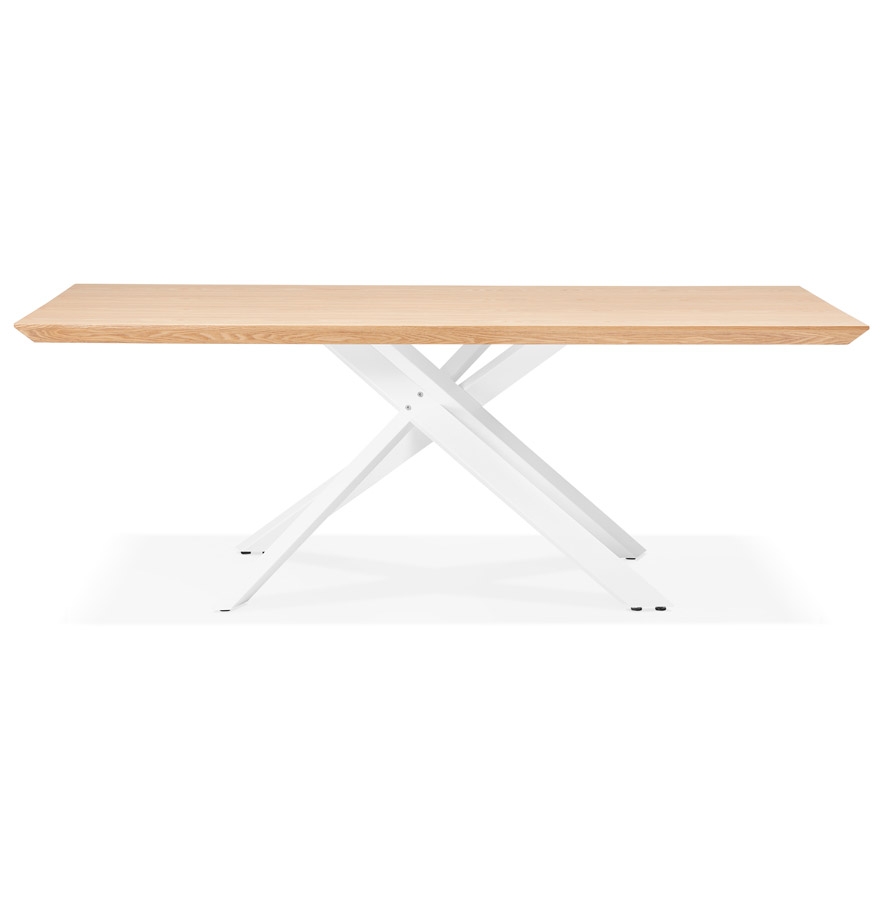 Table à diner 'WALABY' en bois finition naturelle avec pied central en x blanc - 200x100 cm vue3