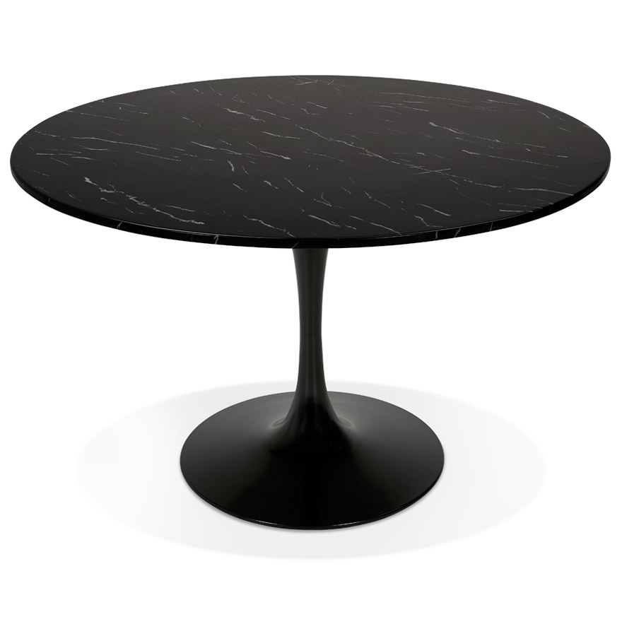 Table à dîner ronde 'WITNEY' en pierre noire effet marbre et métal noir - Ø 120 cm vue2