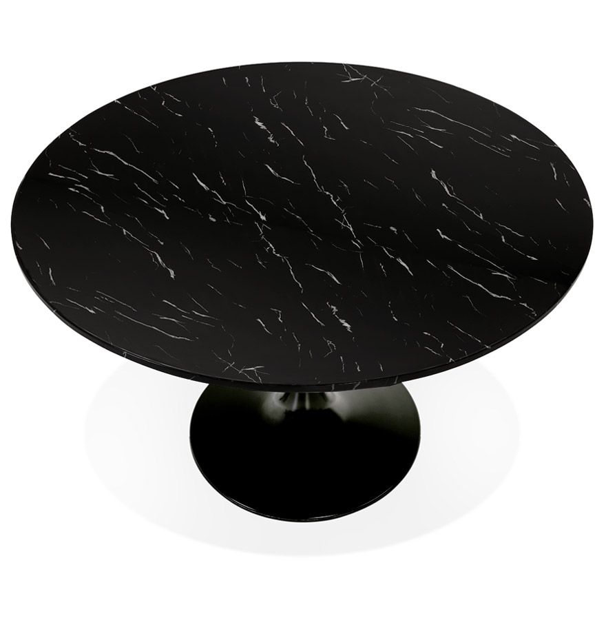 Table à dîner ronde 'WITNEY' en pierre noire effet marbre et métal noir - Ø 120 cm vue3