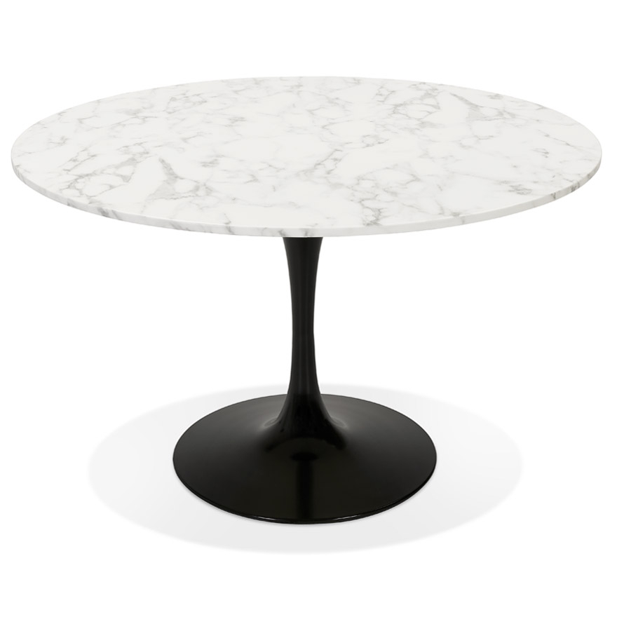 Table à dîner ronde 'WITNEY' en pierre blanche effet marbre et métal noir - Ø 120 cm vue2