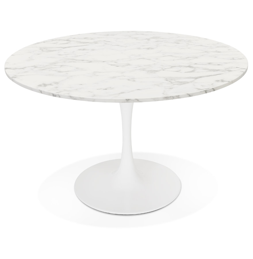 Table à dîner ronde 'WITNEY' en pierre blanche effet marbre et métal blanc - Ø 120 cm vue2