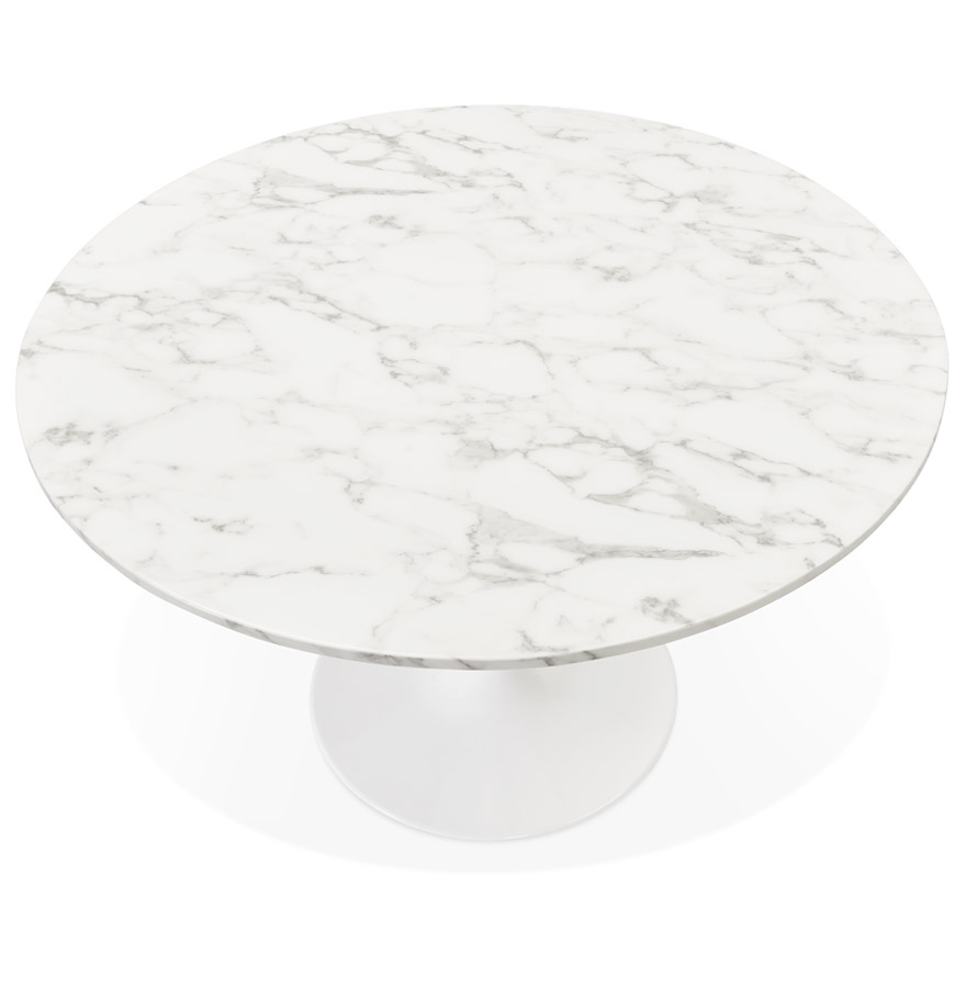 Table à dîner ronde 'WITNEY' en pierre blanche effet marbre et métal blanc - Ø 120 cm vue3