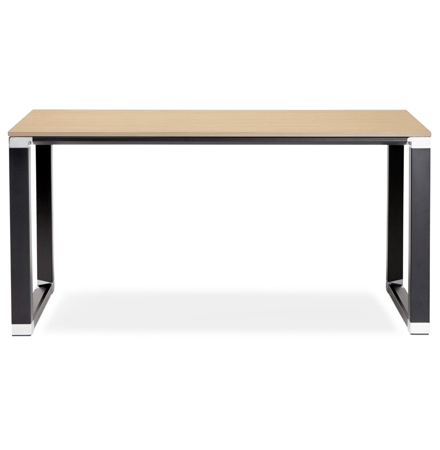 Petit bureau droit design 'XLINE' en bois finition naturelle et métal noir - 140x70 cm vue2