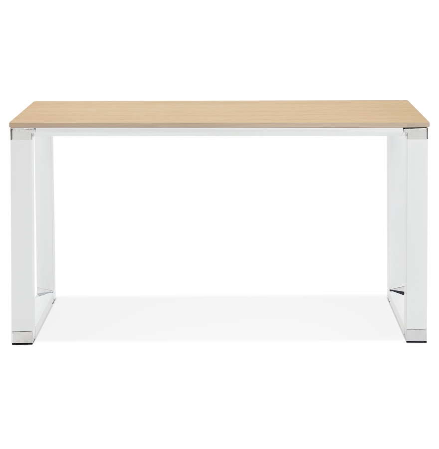 Petit bureau droit design ´XLINE´ en bois finition naturelle et métal blanc - 140x70 cm